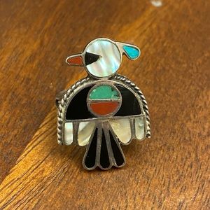Native American abalone silver bird vintage ring